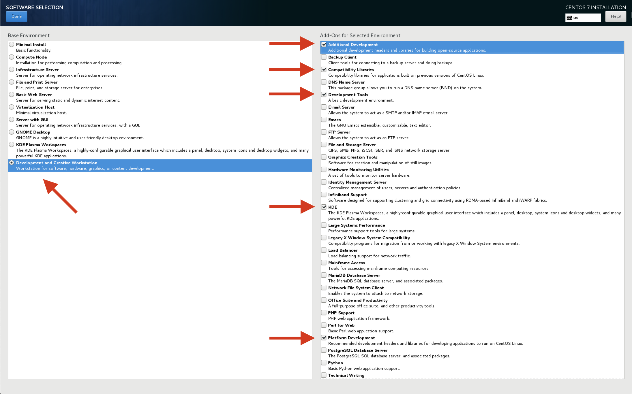 CentOS Software Selection