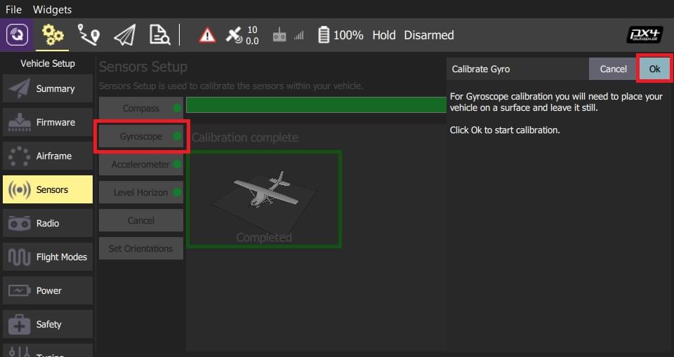 Select Gyroscope calibration PX4