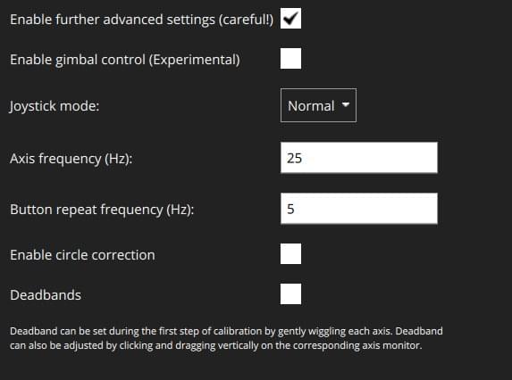 Joystick setup - Advanced Settings