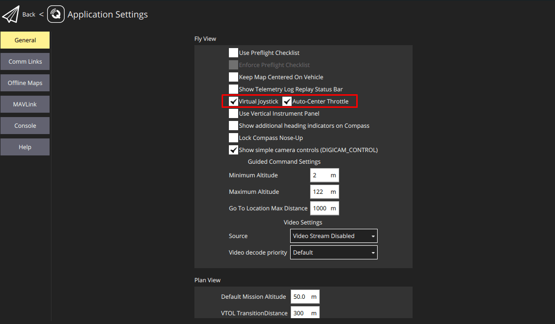 QGroundControl Application Settings > Enable Virtual joystick