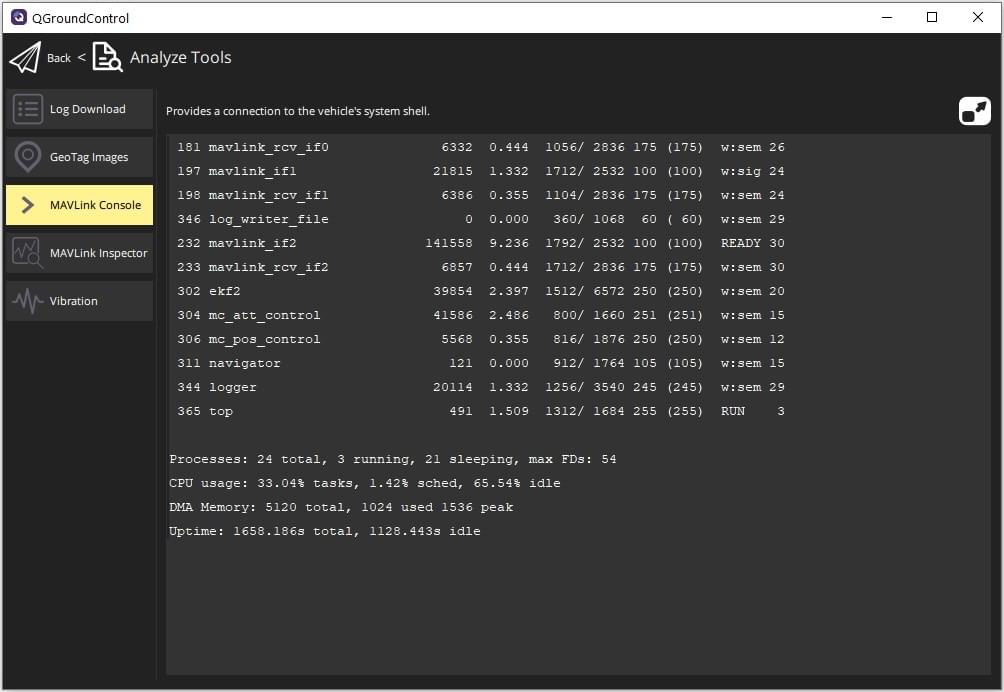 Analyze View MAVLink Console