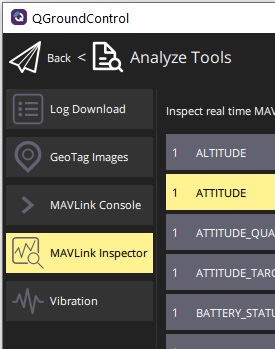 MAVLink inspector menu