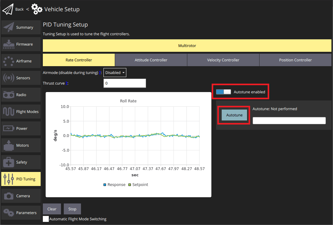 Tuning Setup > Autotune Enabled