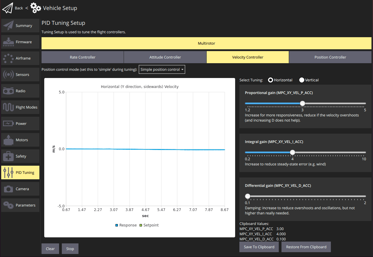 PX4 Tuning - Manual - Velocity controller