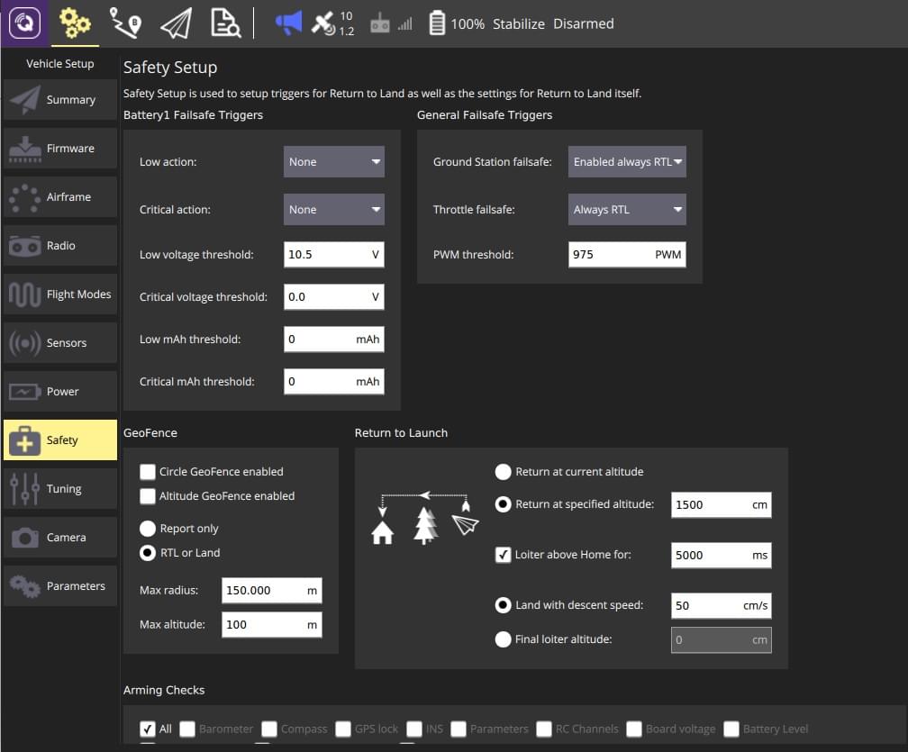 Safety Setup - Copter (Ardupilot)