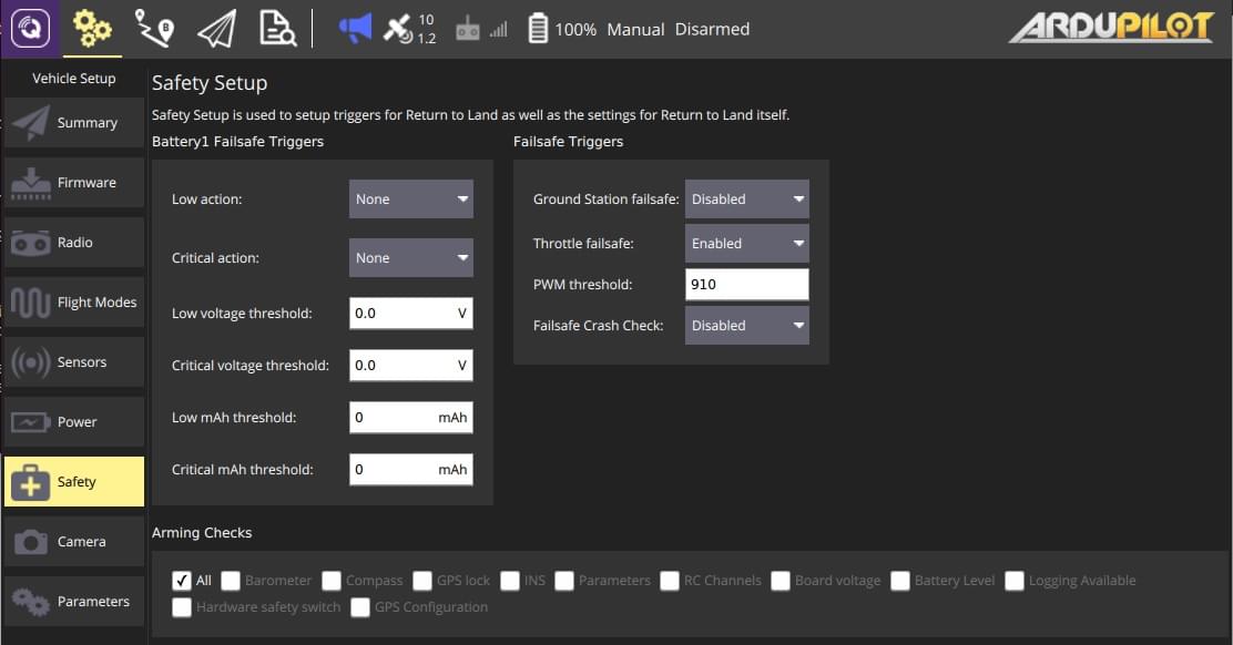 안전 설정 - 로버(Ardupilot)
