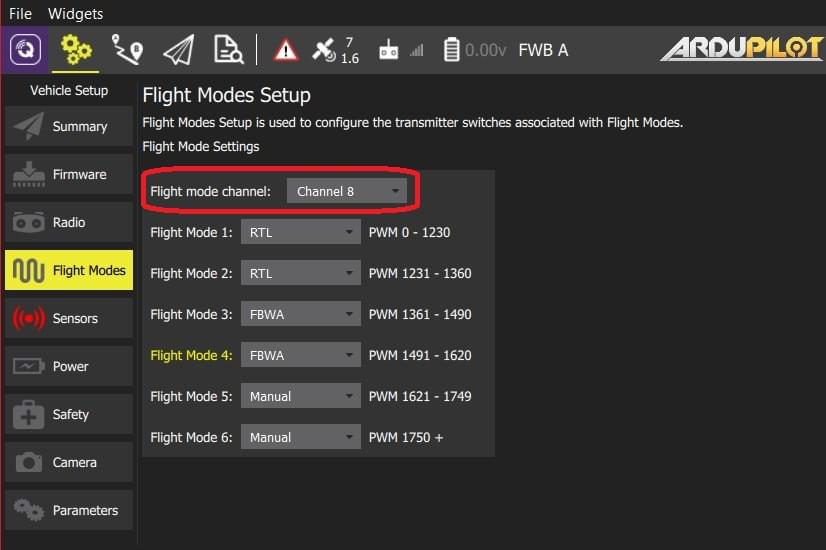 Flight modes setup - ArduPlane